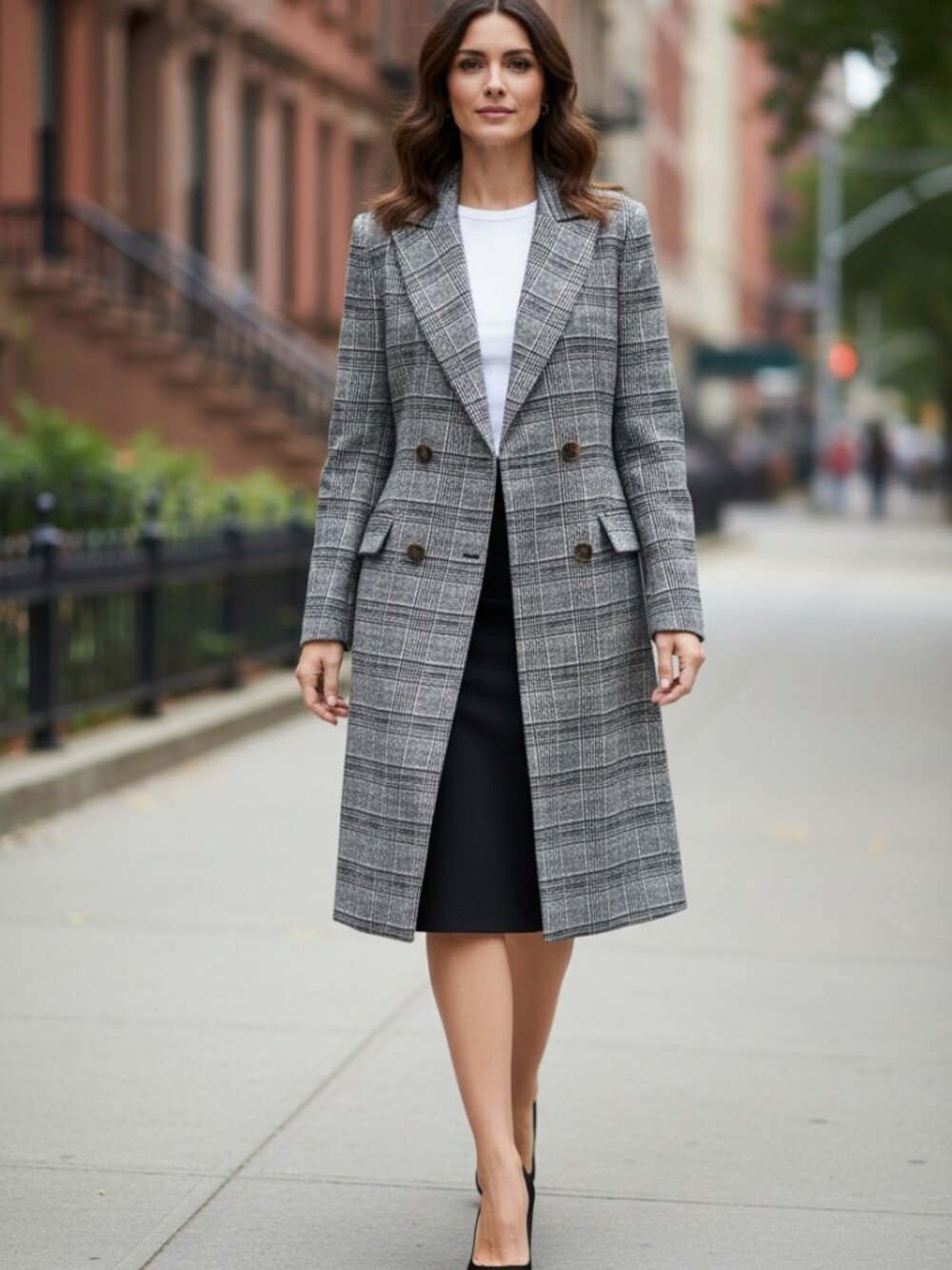 DESIGNER BY ANY OTHER NAME DOUBLE BREASTED POINTED COLLAR PLAID COAT X LARGE